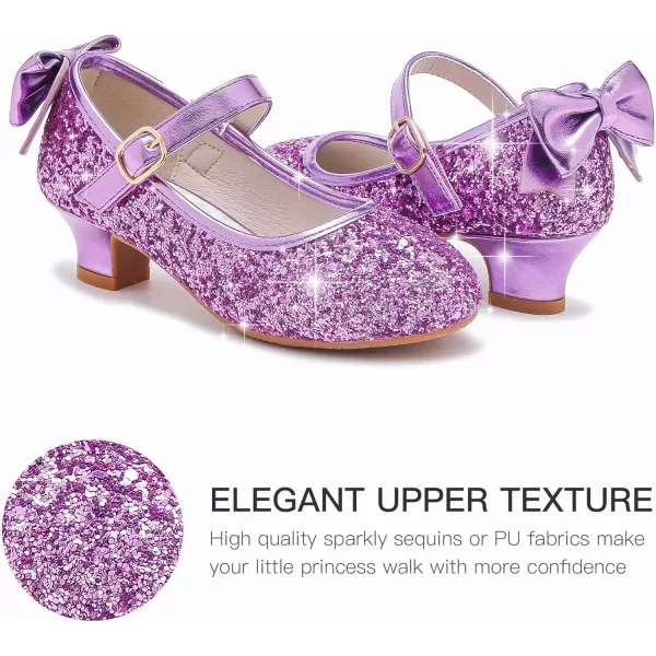 Dufannie Girls Dress Shoes Low Heel Princess Flats Mary Jane Flower Wedding Party Glitter Shoes for Kids ToddlerElegant Sequin Purple