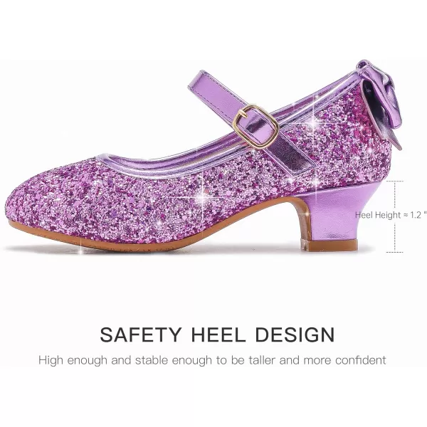 Dufannie Girls Dress Shoes Low Heel Princess Flats Mary Jane Flower Wedding Party Glitter Shoes for Kids ToddlerElegant Sequin Purple