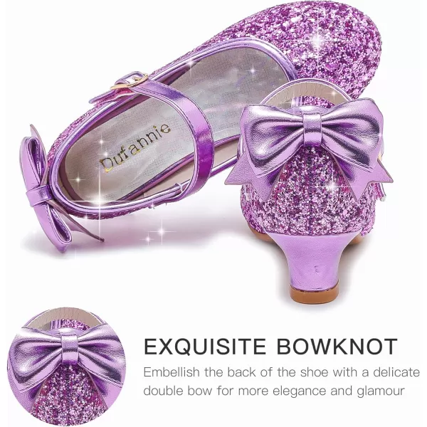 Dufannie Girls Dress Shoes Low Heel Princess Flats Mary Jane Flower Wedding Party Glitter Shoes for Kids ToddlerElegant Sequin Purple