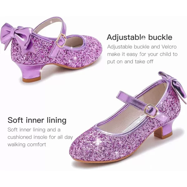 Dufannie Girls Dress Shoes Low Heel Princess Flats Mary Jane Flower Wedding Party Glitter Shoes for Kids ToddlerElegant Sequin Purple