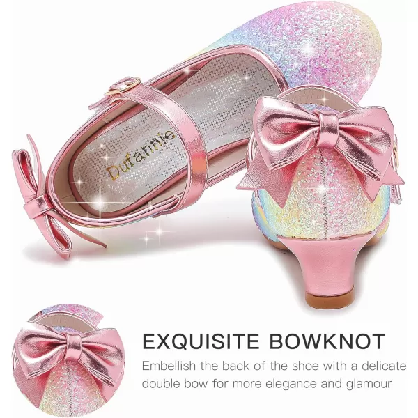Dufannie Girls Dress Shoes Low Heel Princess Flats Mary Jane Flower Wedding Party Glitter Shoes for Kids ToddlerElegant Sequin Rainbow