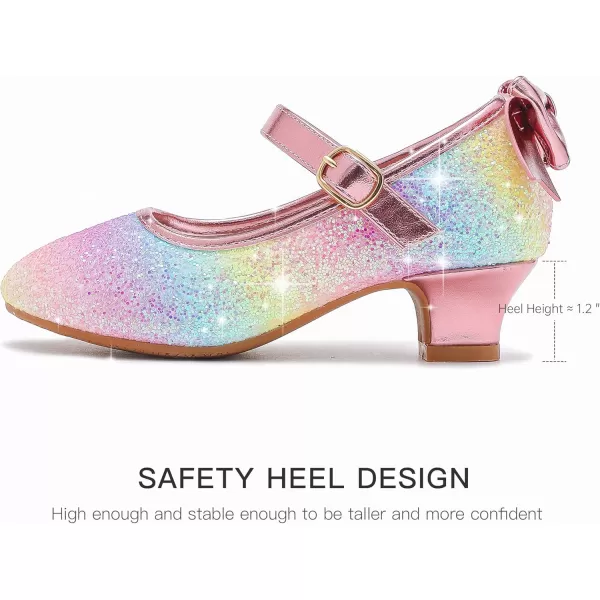 Dufannie Girls Dress Shoes Low Heel Princess Flats Mary Jane Flower Wedding Party Glitter Shoes for Kids ToddlerElegant Sequin Rainbow