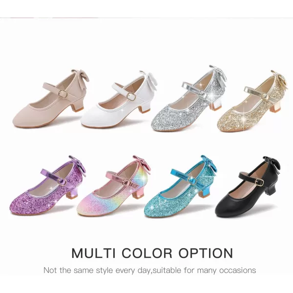 Dufannie Girls Dress Shoes Low Heel Princess Flats Mary Jane Flower Wedding Party Glitter Shoes for Kids ToddlerElegant Sequin Rainbow