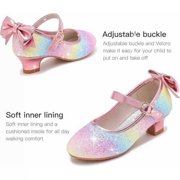Dufannie Girls Dress Shoes Low Heel Princess Flats Mary Jane Flower Wedding Party Glitter Shoes for Kids ToddlerElegant Sequin Rainbow