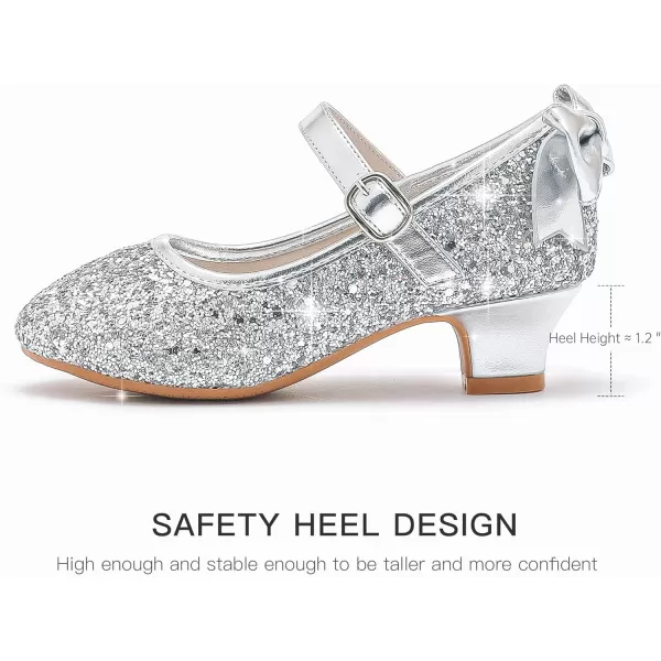Dufannie Girls Dress Shoes Low Heel Princess Flats Mary Jane Flower Wedding Party Glitter Shoes for Kids ToddlerElegant Sequin Silver