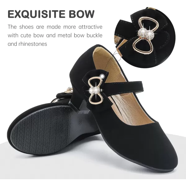 Dufannie Girls Dress Shoes Low Heel Princess Flats Mary Jane Flower Wedding Party Glitter Shoes for Kids ToddlerGenerous Nubuck Black