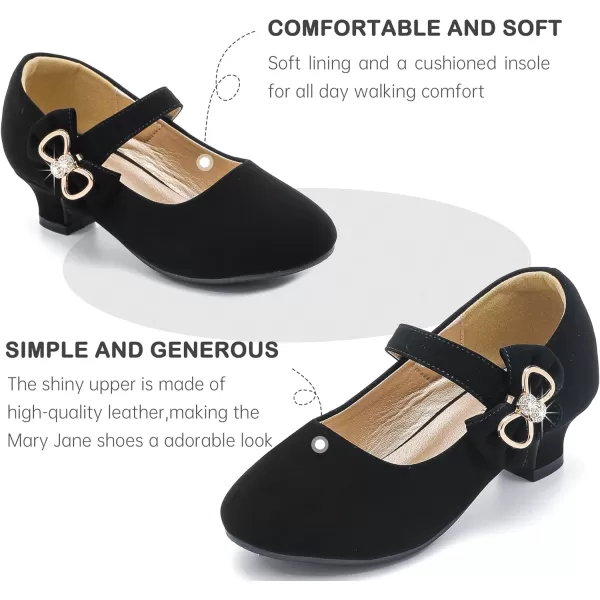 Dufannie Girls Dress Shoes Low Heel Princess Flats Mary Jane Flower Wedding Party Glitter Shoes for Kids ToddlerGenerous Nubuck Black
