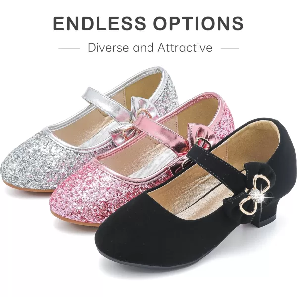 Dufannie Girls Dress Shoes Low Heel Princess Flats Mary Jane Flower Wedding Party Glitter Shoes for Kids ToddlerGenerous Nubuck Black