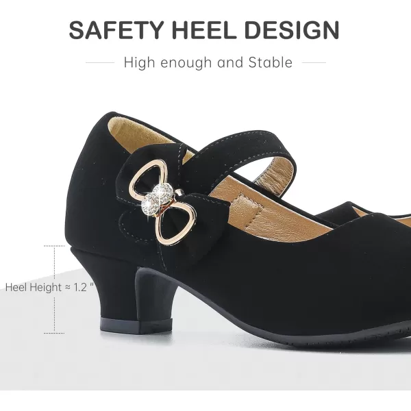 Dufannie Girls Dress Shoes Low Heel Princess Flats Mary Jane Flower Wedding Party Glitter Shoes for Kids ToddlerGenerous Nubuck Black