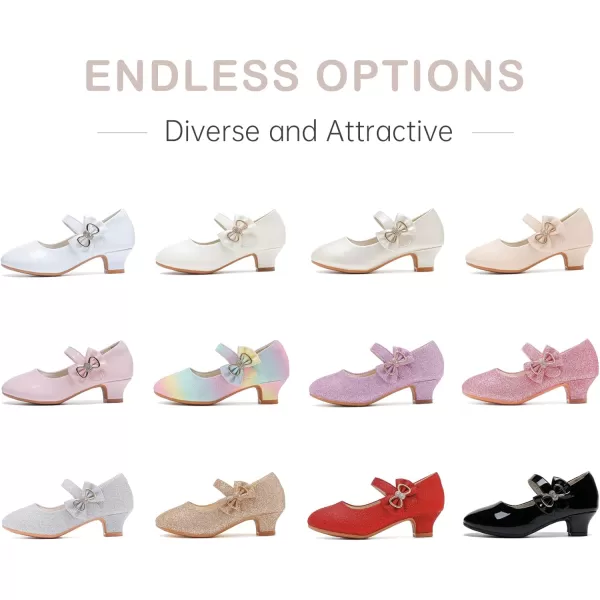 Dufannie Girls Dress Shoes Low Heel Princess Flats Mary Jane Flower Wedding Party Glitter Shoes for Kids ToddlerGenerous Patent Black