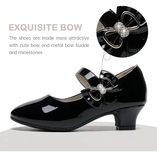 Dufannie Girls Dress Shoes Low Heel Princess Flats Mary Jane Flower Wedding Party Glitter Shoes for Kids ToddlerGenerous Patent Black