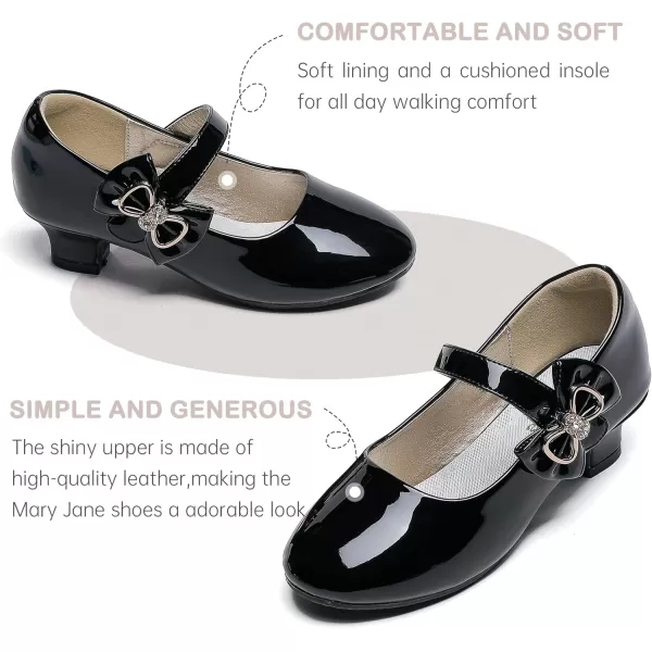 Dufannie Girls Dress Shoes Low Heel Princess Flats Mary Jane Flower Wedding Party Glitter Shoes for Kids ToddlerGenerous Patent Black