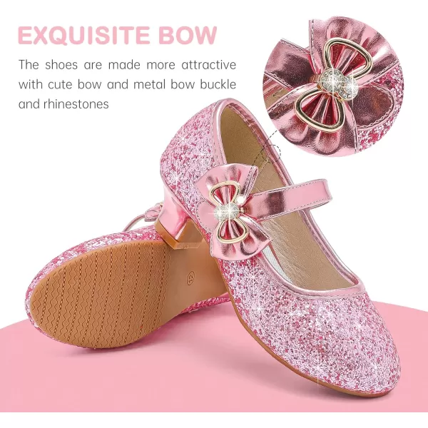 Dufannie Girls Dress Shoes Low Heel Princess Flats Mary Jane Flower Wedding Party Glitter Shoes for Kids ToddlerGenerous Sequin Pink