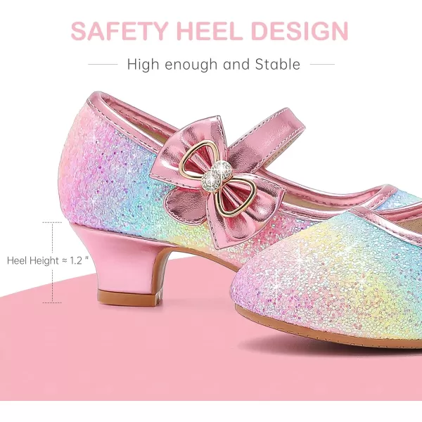 Dufannie Girls Dress Shoes Low Heel Princess Flats Mary Jane Flower Wedding Party Glitter Shoes for Kids ToddlerGenerous Sequin Rainbow