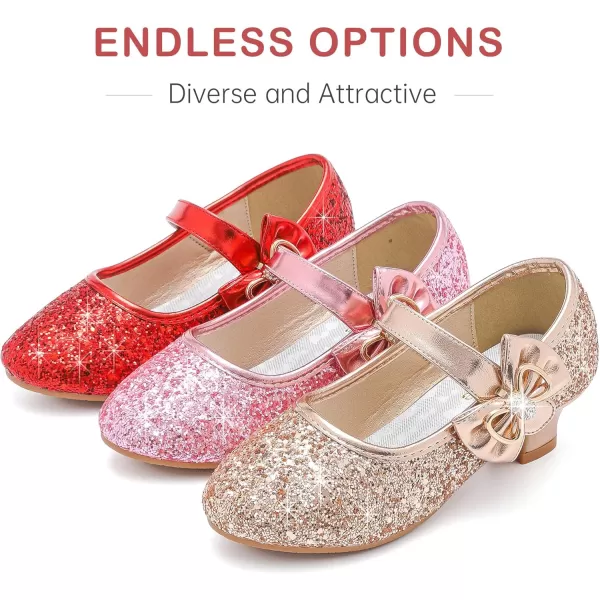 Dufannie Girls Dress Shoes Low Heel Princess Flats Mary Jane Flower Wedding Party Glitter Shoes for Kids ToddlerGenerous Sequin Red
