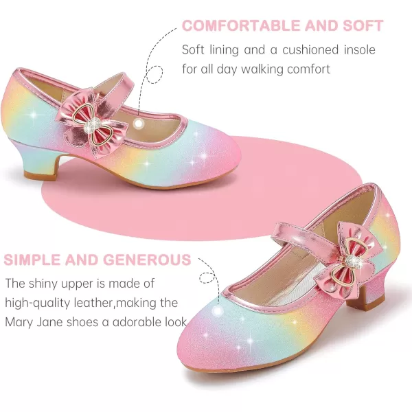 Dufannie Girls Dress Shoes Low Heel Princess Flats Mary Jane Flower Wedding Party Glitter Shoes for Kids ToddlerGenerous Shimmer Rainbow