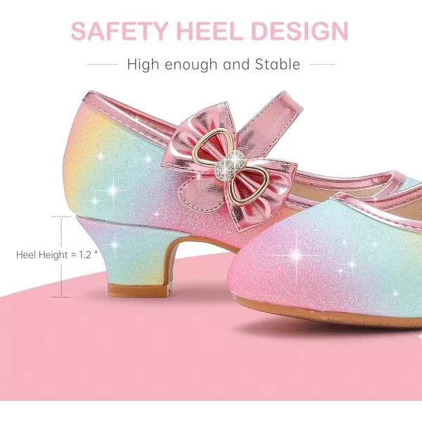 Dufannie Girls Dress Shoes Low Heel Princess Flats Mary Jane Flower Wedding Party Glitter Shoes for Kids ToddlerGenerous Shimmer Rainbow
