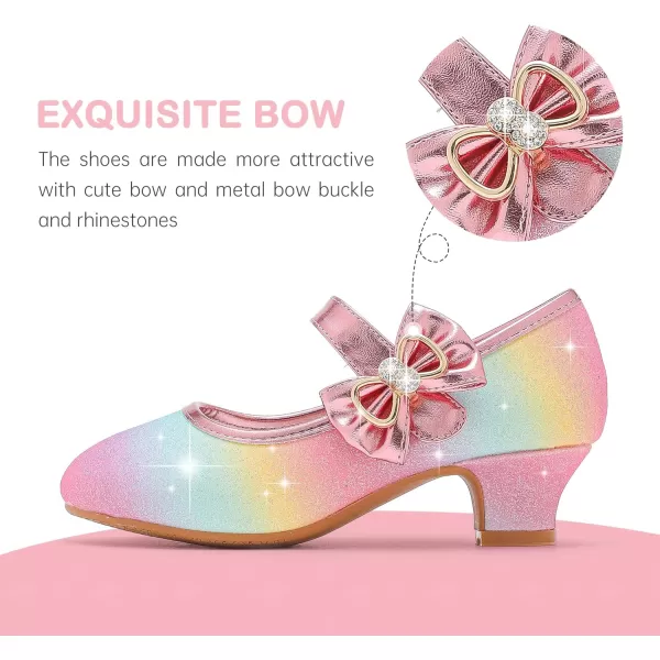 Dufannie Girls Dress Shoes Low Heel Princess Flats Mary Jane Flower Wedding Party Glitter Shoes for Kids ToddlerGenerous Shimmer Rainbow