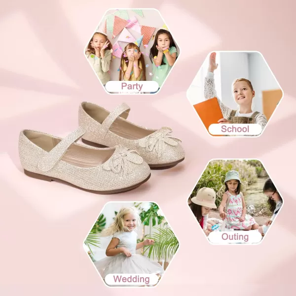 Hehainom Girls Dress Shoes Flower ToddlerLittle Kid Girl Shoes Bowknot Mary Jane Ballerina Flat Shoes for School PartyGold Glitter