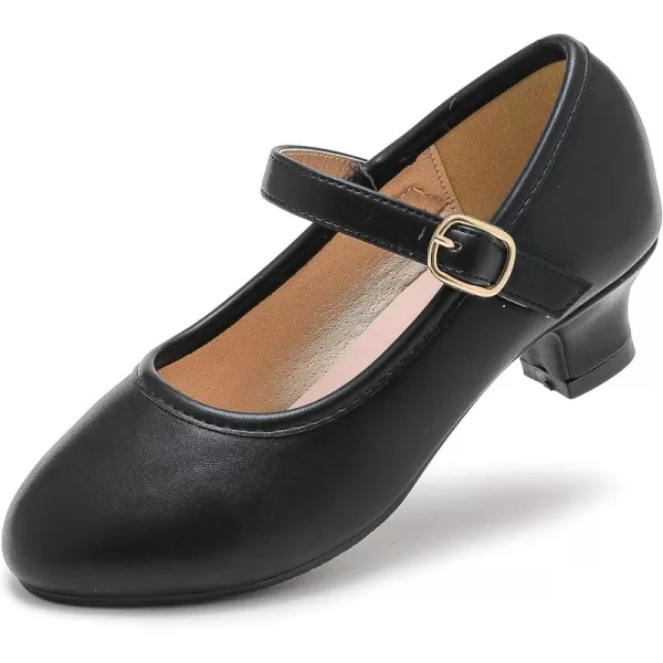 Dufannie Girls Dress Shoes Low Heel Princess Flats Mary Jane Flower Wedding Party Glitter Shoes for Kids ToddlerClassic Pu Black
