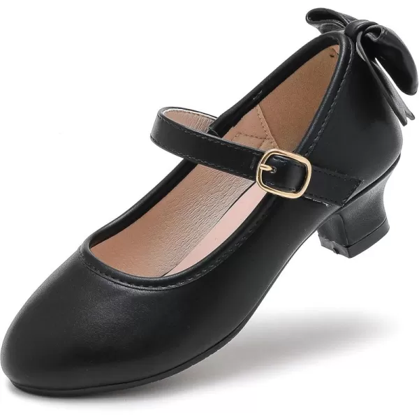 Dufannie Girls Dress Shoes Low Heel Princess Flats Mary Jane Flower Wedding Party Glitter Shoes for Kids ToddlerElegant Pu Black