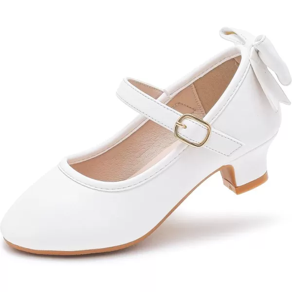 Dufannie Girls Dress Shoes Low Heel Princess Flats Mary Jane Flower Wedding Party Glitter Shoes for Kids ToddlerElegant Pu White