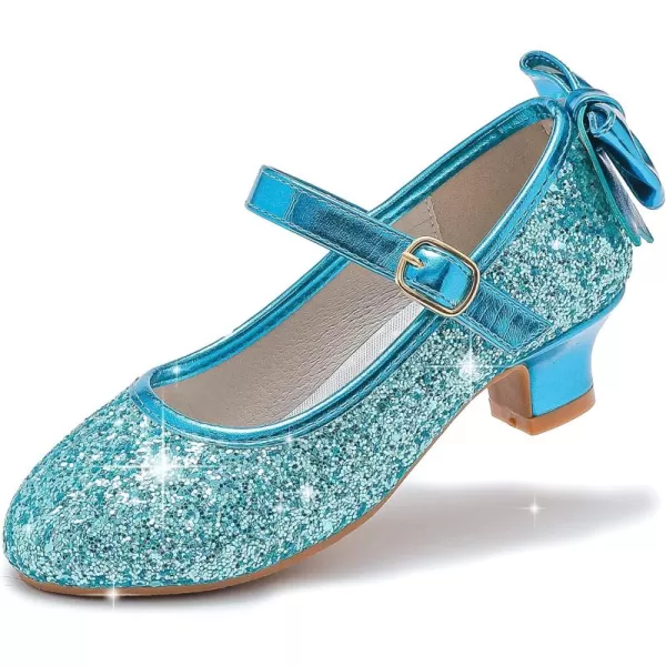 Dufannie Girls Dress Shoes Low Heel Princess Flats Mary Jane Flower Wedding Party Glitter Shoes for Kids ToddlerElegant Sequin Blue