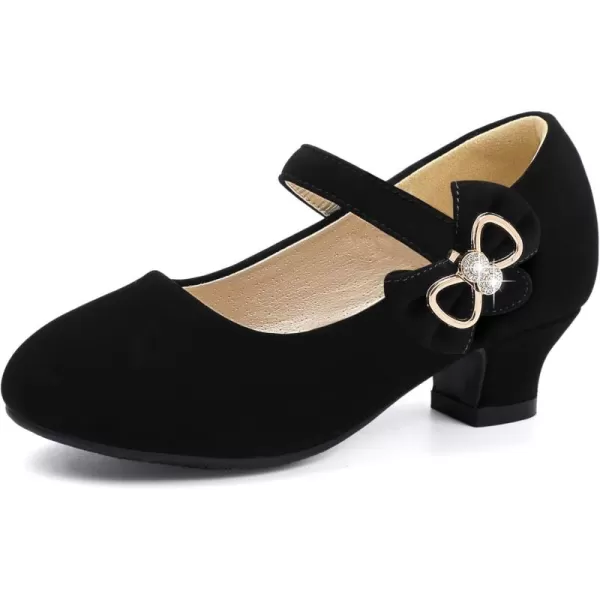 Dufannie Girls Dress Shoes Low Heel Princess Flats Mary Jane Flower Wedding Party Glitter Shoes for Kids ToddlerGenerous Nubuck Black