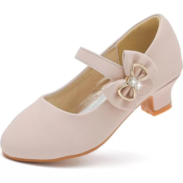 Dufannie Girls Dress Shoes Low Heel Princess Flats Mary Jane Flower Wedding Party Glitter Shoes for Kids ToddlerGenerous Nubuck Nude
