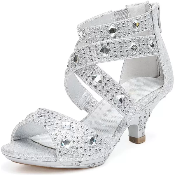 Dufannie Toddler Little Big Kid High Heels Flower Girls Party Dress Shoes Glitter Pump SandalsSilver