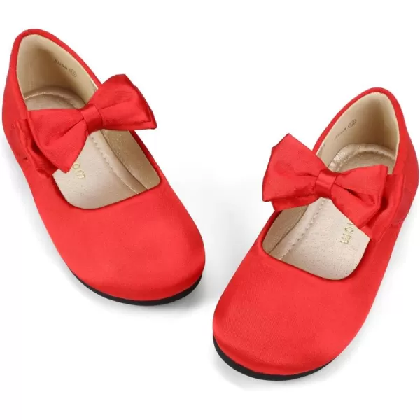Hehainom Toddler Flower Girls Dress Shoes Mary Jane Princess Ballet Flats with Bow and Peals for Party SchoolAlisa Red Satin