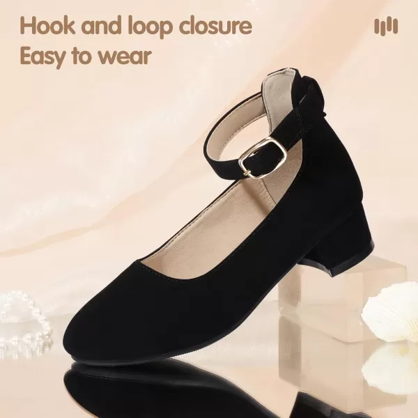 Hehainom Girls Dress Shoes Ankle Strap Flower Girl Heels for Little Big Kids Wedding Church Party ShoesBlacknubuck