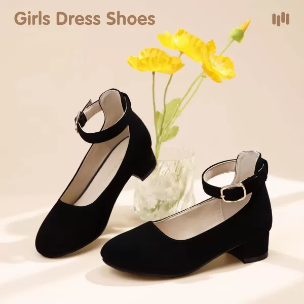 Hehainom Girls Dress Shoes Ankle Strap Flower Girl Heels for Little Big Kids Wedding Church Party ShoesBlacknubuck