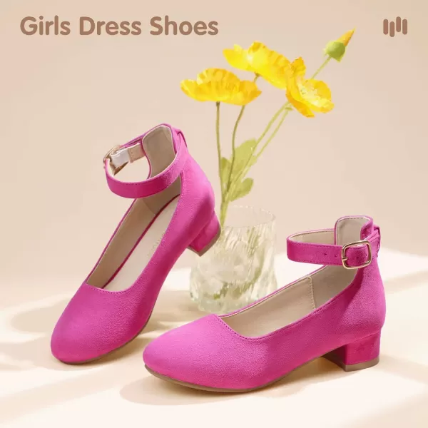 Hehainom Girls Dress Shoes Ankle Strap Flower Girl Heels for Little Big Kids Wedding Church Party ShoesHotpinksuede