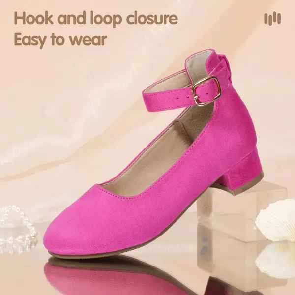Hehainom Girls Dress Shoes Ankle Strap Flower Girl Heels for Little Big Kids Wedding Church Party ShoesHotpinksuede