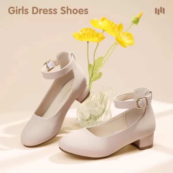 Hehainom Girls Dress Shoes Ankle Strap Flower Girl Heels for Little Big Kids Wedding Church Party ShoesNudenubuck