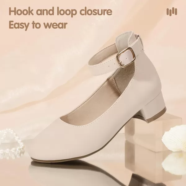Hehainom Girls Dress Shoes Ankle Strap Flower Girl Heels for Little Big Kids Wedding Church Party ShoesNudenubuck