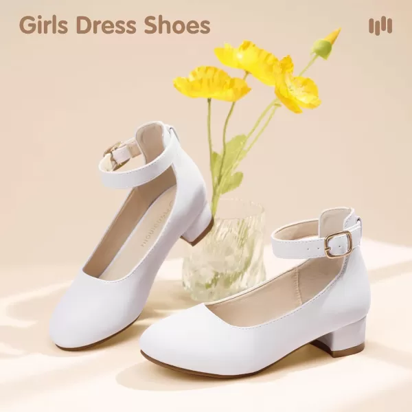 Hehainom Girls Dress Shoes Ankle Strap Flower Girl Heels for Little Big Kids Wedding Church Party ShoesWhitepu
