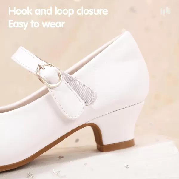 Hehainom Girls Mary Jane Dress Shoes Rhinestones Bows Flower Girl Wedding Princess Low Heels Toddler Little Kids Pump ShoesWhitepu