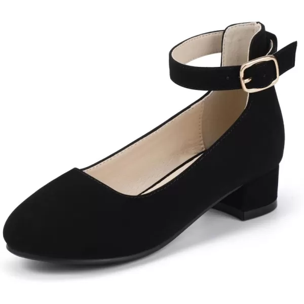 Hehainom Girls Dress Shoes Ankle Strap Flower Girl Heels for Little Big Kids Wedding Church Party ShoesBlacknubuck