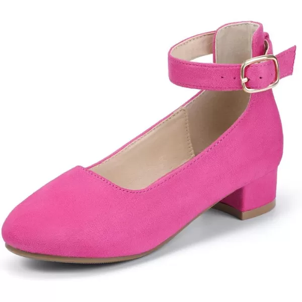 Hehainom Girls Dress Shoes Ankle Strap Flower Girl Heels for Little Big Kids Wedding Church Party ShoesHotpinksuede