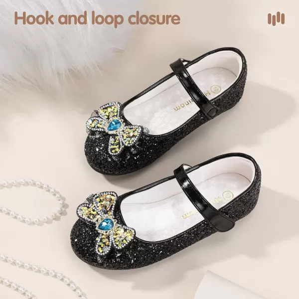 Hehainom Toddler Dress Shoes Mary Jane Ballet Flats Sparkly Bow Little Kid Girls Wedding Party ShoesBlack Sequin