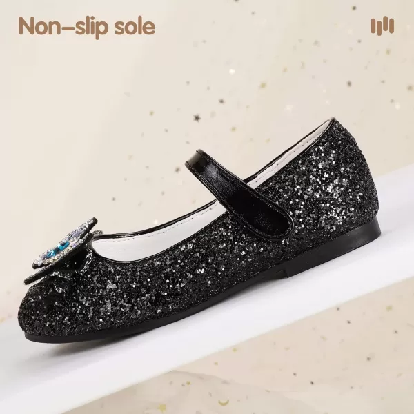 Hehainom Toddler Dress Shoes Mary Jane Ballet Flats Sparkly Bow Little Kid Girls Wedding Party ShoesBlack Sequin