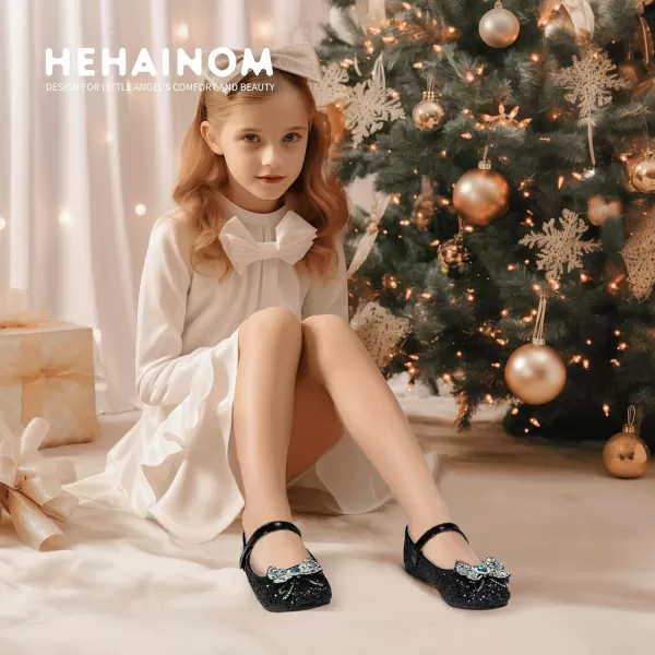 Hehainom Toddler Dress Shoes Mary Jane Ballet Flats Sparkly Bow Little Kid Girls Wedding Party ShoesBlack Sequin