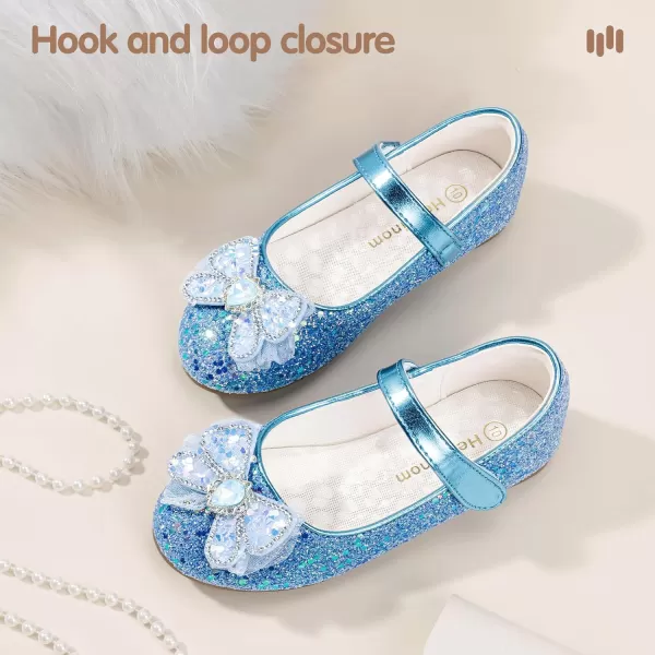 Hehainom Toddler Dress Shoes Mary Jane Ballet Flats Sparkly Bow Little Kid Girls Wedding Party ShoesBlue Sequin
