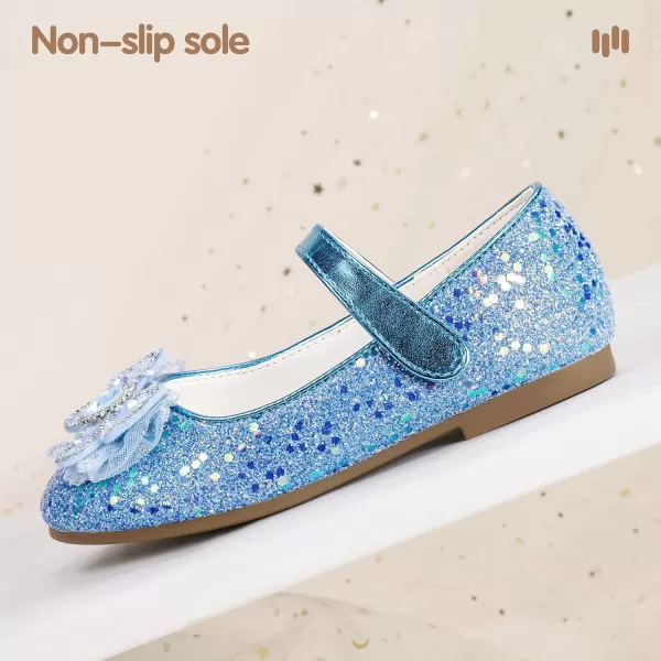 Hehainom Toddler Dress Shoes Mary Jane Ballet Flats Sparkly Bow Little Kid Girls Wedding Party ShoesBlue Sequin