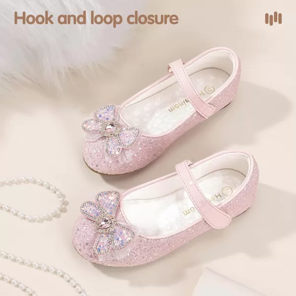 Hehainom Toddler Dress Shoes Mary Jane Ballet Flats Sparkly Bow Little Kid Girls Wedding Party ShoesPink Sequin