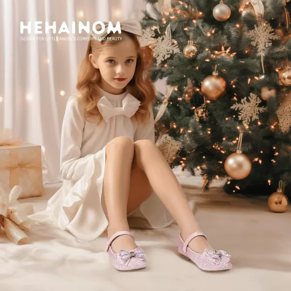 Hehainom Toddler Dress Shoes Mary Jane Ballet Flats Sparkly Bow Little Kid Girls Wedding Party ShoesPink Sequin