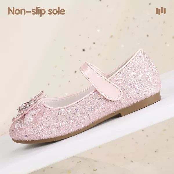 Hehainom Toddler Dress Shoes Mary Jane Ballet Flats Sparkly Bow Little Kid Girls Wedding Party ShoesPink Sequin