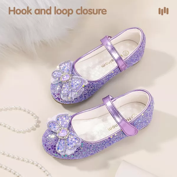 Hehainom Toddler Dress Shoes Mary Jane Ballet Flats Sparkly Bow Little Kid Girls Wedding Party ShoesPurple Sequin